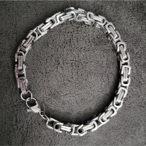 Men's stainless steel byzantine chain silver bracelet